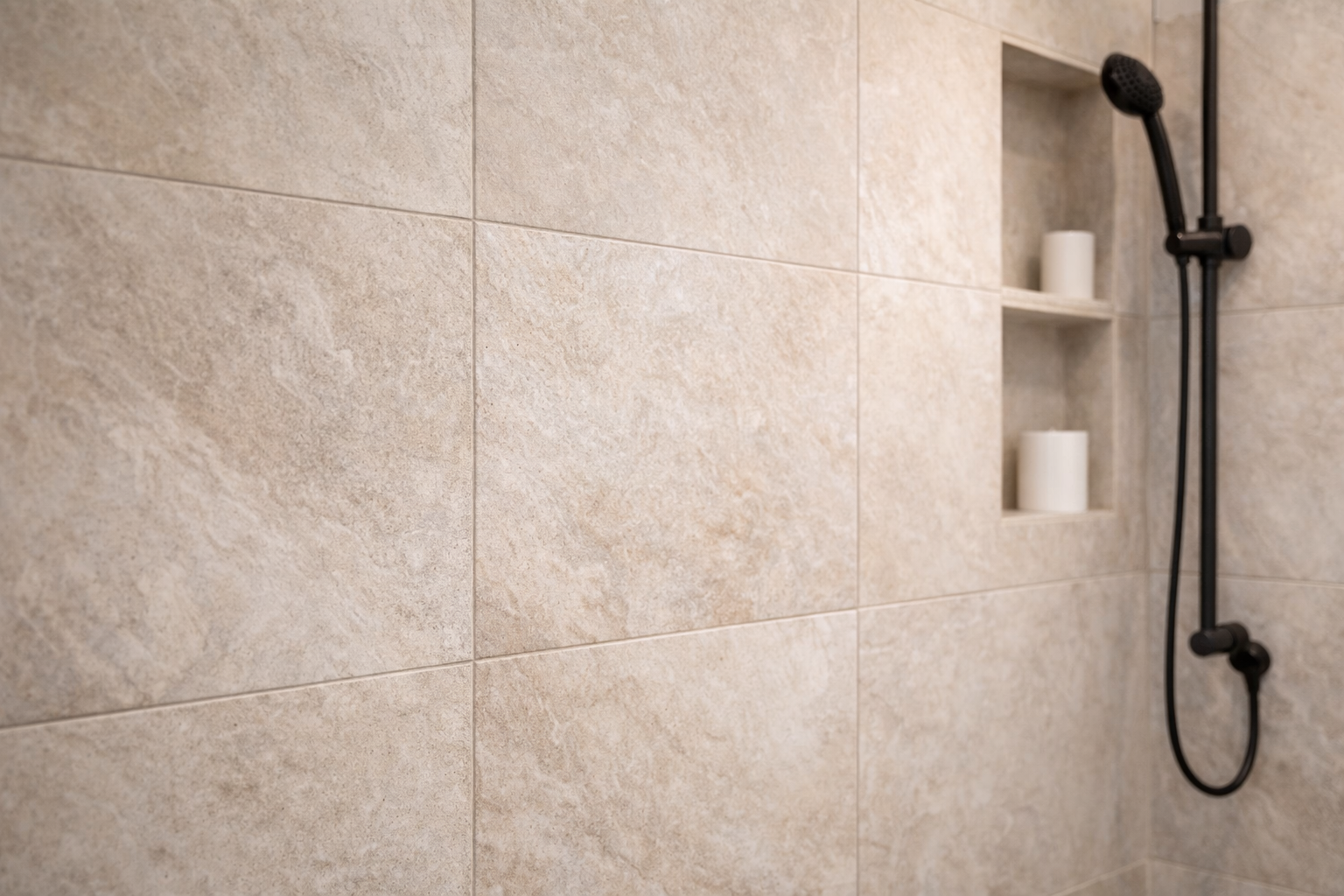 Bathroom tile installation in Gilbert AZ with clean grout lines and shower wall detail