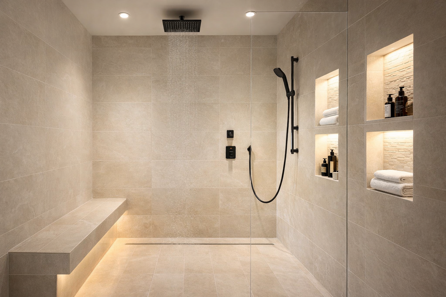 Curbless zero-threshold shower design in Arizona - TJC Remodeling