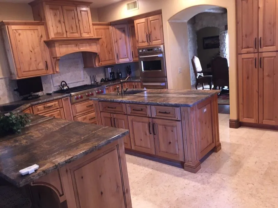 Custom kitchen cabinet installation in East Valley AZ with white shaker cabinets and waterfall island